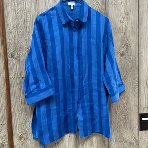 Escada Sport Women 40 Medium Blue Linen Button Up Shirt 3/4 Sleeves Coastal